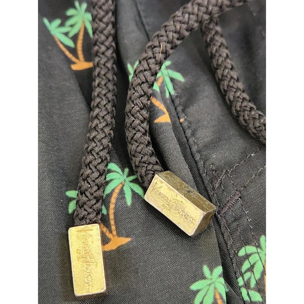 Kenny Flowers Swim Trunks Mens Medium Black Leopard Palm Tree Print Back Pocket